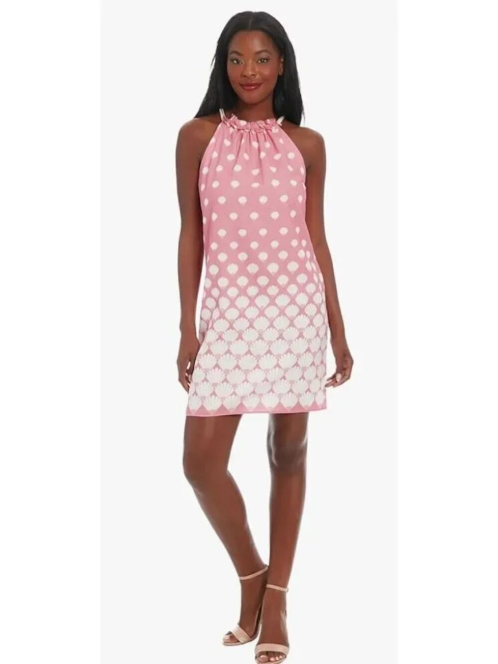 London Times Pink Shell-Print Sleeveless Dress